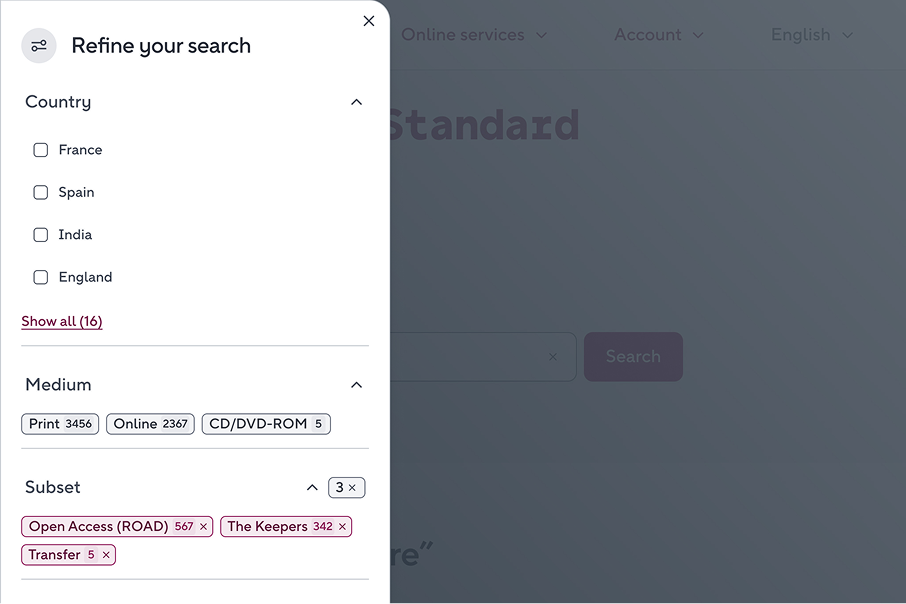 The filter panel allows you to restrict your results to ROAD, Keepers or Transfer records